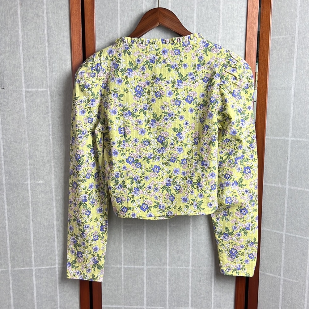 Topshop Floral Long Puff Sleeve Crop Top, Green - Size 2 - Picture 5 of 9